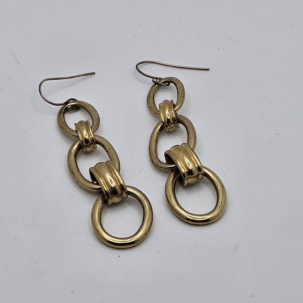 Vintage RLL Lauren Ralph Lauren Gold-Tone Dangle Earrings Link Circle Stamped